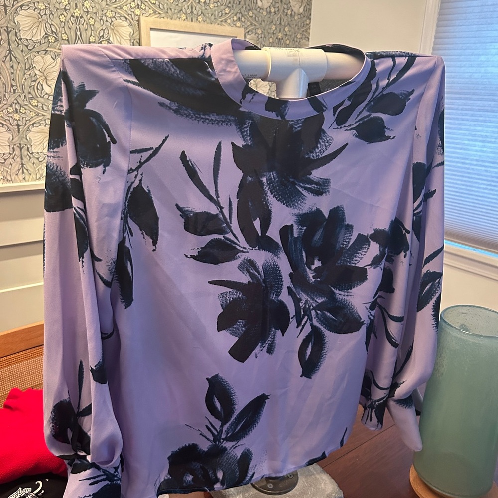 Worthington Lavender and Black Floral Blouse